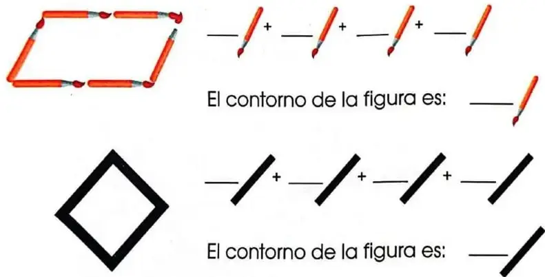 Una figura inclinada formada por fósforos y un rombo formado por cuatro segmentos gruesos.