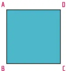 Cuadrado azul ABCD, primer paso de la construcción.