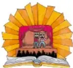 Ilustración de un libro abierto con un sol de rayos y una máscara teatral, junto al título Obra teatral.
