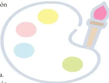 Ilustración de una paleta de pintor con manchas de color rosa, amarillo, azul y verde, y un pincel con pintura rosa.