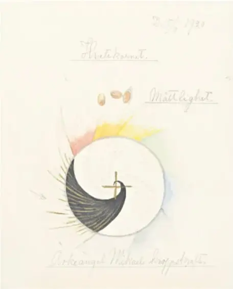 El cisne, núm. 1, 1915, de Hilma af Klint. Dos cisnes, uno blanco y uno negro, sobre fondos contrastantes.
