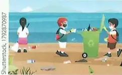 Varias personas recogen residuos en una playa.
