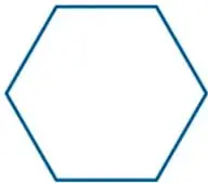 Hexágono azul de contorno, rotulado como polígono de seis ángulos y seis lados.