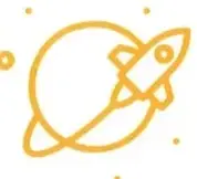 Ilustración decorativa de un planeta con una pequeña nave espacial.
