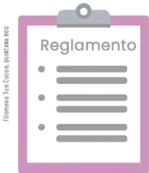 Ilustración de un portapapeles con la palabra 'Reglamento' y líneas que simulan texto.