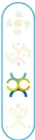 Franja vertical decorativa con símbolos de aprendizaje (científicos y artísticos).