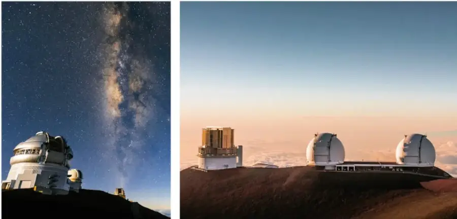 Telescopio óptico bajo un cielo estrellado con la Vía Láctea.