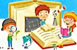 Ilustración de estudiantes escribiendo y leyendo libros.