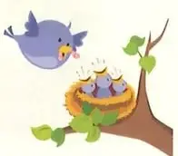 Un pájaro vuela cerca de un nido con crías; representa un evento posible.