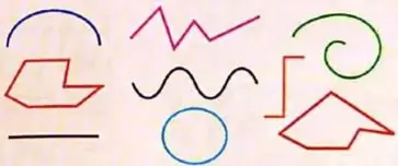 Dibujos de diferentes tipos de líneas: curvas, quebradas, rectas, abiertas y cerradas.