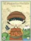 Portada del libro 'El pequeño Meliñir': un niño pehuenche con vestimenta tradicional sostiene una fuente, con un volcán y árboles de fondo.