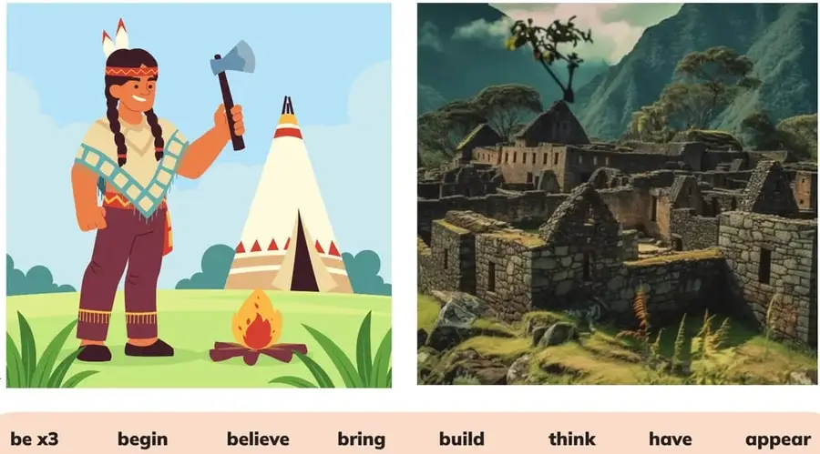 Ilustración estilizada de una persona indígena con tocado de plumas, hacha, y un tipi al fondo (representación genérica de pueblos originarios americanos).