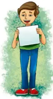 Ilustración de un estudiante sonriente sosteniendo una hoja de papel en blanco, junto al crédito de imagen (Paul Arnulfo Piceno Vega, Ciudad de México).