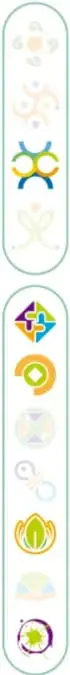 Columna con iconos de actividades y símbolos.