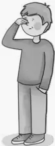Ilustración de un niño pensativo con la mano en la cabeza, junto a las líneas para escribir la oración con 'excepto'.