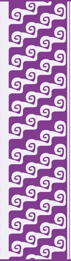 Franja vertical de color morado con un patrón decorativo de espirales blancas repetidas, propio del diseño de la portadilla del tema.