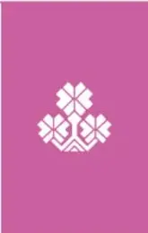 Logotipo decorativo con figuras geométricas en color blanco sobre fondo rosa.