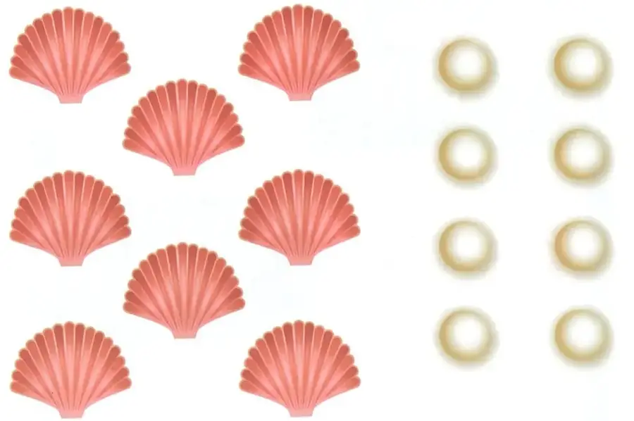 Se muestra el patrón del collar: dos perlas, una concha, dos perlas y una concha.