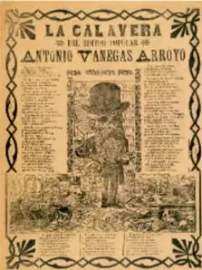 Portada del periódico La Calavera, de Antonio Vanegas Arroyo, con una calavera.