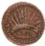 Reverso de una moneda de cobre de la República Mexicana, 1/8 de Real, Durango, 1824, con ficha museográfica del Museo Numismático Nacional.