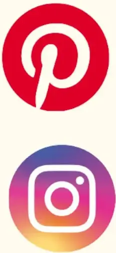Logotipos de Pinterest (P roja), Instagram (cámara con degradado rosa-naranja) y TikTok (nota musical en círculo negro).