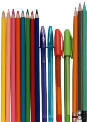 Ilustración de 8 lápices de colores, 4 bolígrafos y 3 marcadores.