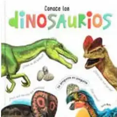 Portada del libro 'Conoce los dinosaurios' con ilustraciones de un Tiranosaurio rex y un Triceratops.
