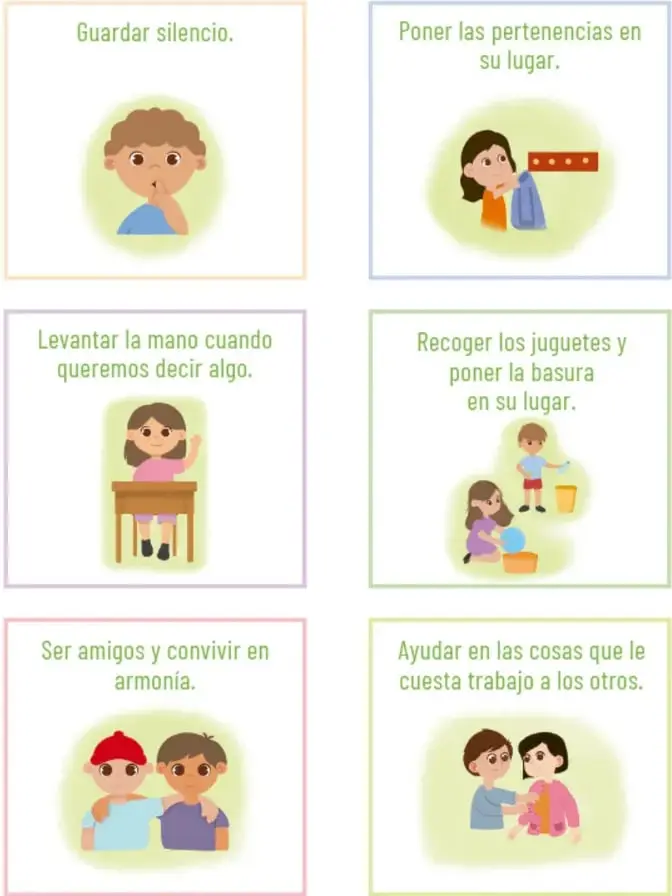 Ilustración de un niño con el dedo en los labios pidiendo silencio, con el texto 'Guardar silencio'.