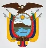 Círculo grande blanco con el escudo del Ecuador y el texto 'Ministerio de Educación'.