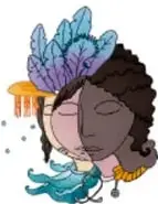Ilustraciones decorativas: figuras humanas con penachos y cabello ornamentado, una planta colgante y dos perfiles superpuestos de rostros con flores (crédito: Tania Villanueva López, PUBMIA).