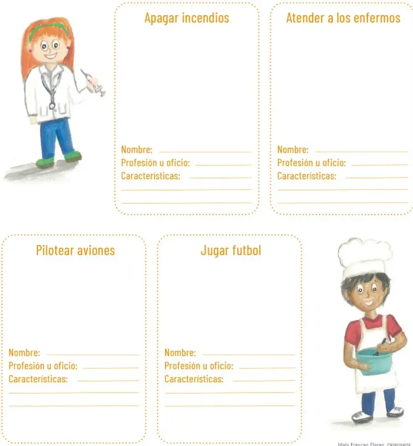 Ilustración de una niña con bata blanca, estetoscopio y jeringa, representando a una médica.