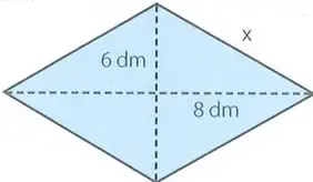 Rombo con semidiagonales señaladas de 6 dm y 8 dm.