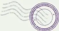 Sello postal con diseño circular y líneas de cancelación.