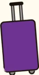 Maleta morada con ruedas y asa.