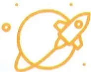 Ícono decorativo de un planeta con un pequeño cohete.