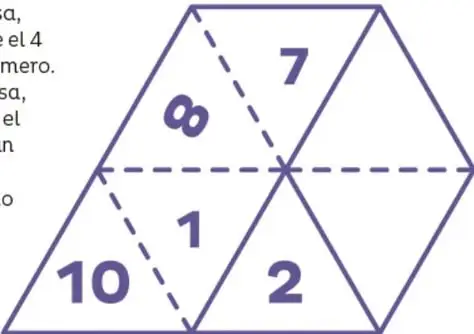Hexágono flexible mostrando los números 7, 8, 10, 1 y 2.