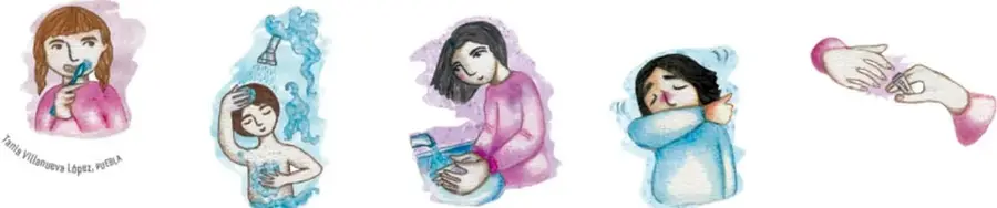 Ilustración de una persona cepillándose los dientes.