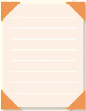 Hoja de papel con líneas para escribir, enmarcada con esquinas naranjas.