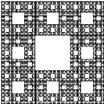 Tapete de Sierpinski en blanco y negro con patrón fractal.