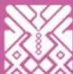 Ícono ornamental geométrico de estilo textil indígena en color magenta.