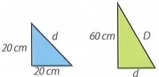 Dos triángulos rectángulos que representan la diagonal de la base y la diagonal espacial del prisma cuadrangular.