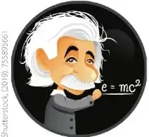 Ilustración de Albert Einstein junto a la fórmula que relaciona la materia y la energía.