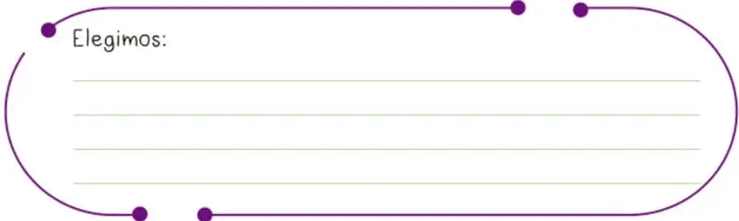 Recuadro morado con la palabra 'Elegimos:' y tres líneas para escribir los acuerdos del grupo.