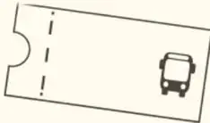 Ilustración de un boleto o ticket con un autobús dibujado.