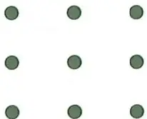 Nueve puntos verdes organizados en una cuadrícula de tres filas y tres columnas.