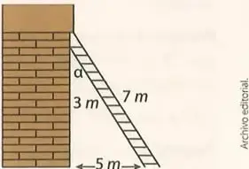 Una escalera apoyada en una pared de 3 m, separada 5 m de la pared.