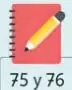 Ícono de un cuaderno con un lápiz rojo que indica las páginas 75 y 76 del Cuaderno de actividades.