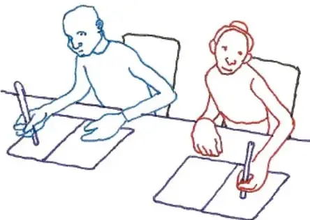 Ilustración de un maestro señalando un pizarrón con un dibujo de una caja o cabildo.
