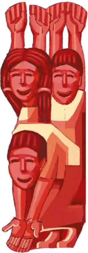 Ilustración de un tlacuache café claro corriendo hacia la derecha con su cola envuelta en llamas rojas y anaranjadas.
