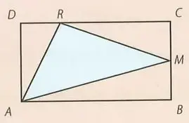 Rectángulo ABCD con R sobre el lado superior y M en el punto medio del lado derecho; se muestra el triángulo ARM.